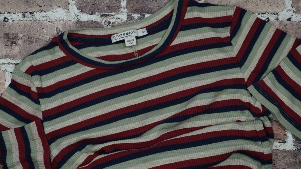 Stateside Made in USA T Shirt Dress Womens Medium M Striped Cotton Knit Casual - Picture 3 of 7